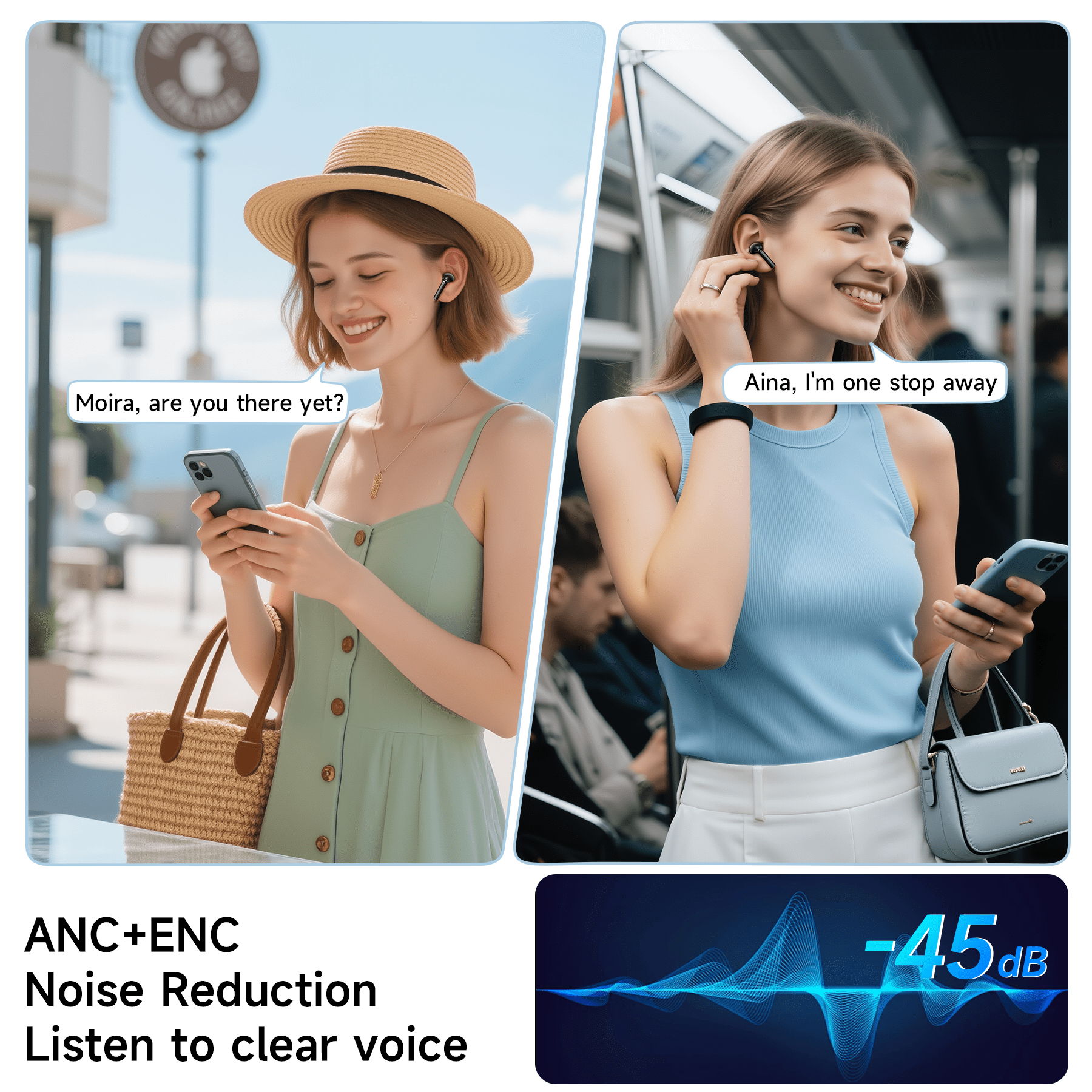 VEATOOL G01 Wireless Earbuds with Smart Touch Control, ANC+ENC Noise Cancellation, 40H Stereo Deep Bass, IPX7 Waterproof Rating, 5 EQ Modes