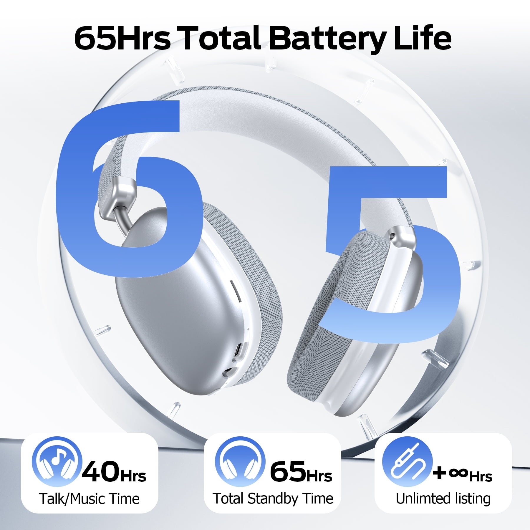 Bluetooth Headphones Over Ear, 65Hrs Playtime Wireless Headphones,Bass Boosted by 90%,Lightweight Headset with Deep Bass, Clear Call with 4 Noise Cancelling Mics,Low Latency for Travel Work Cellphone