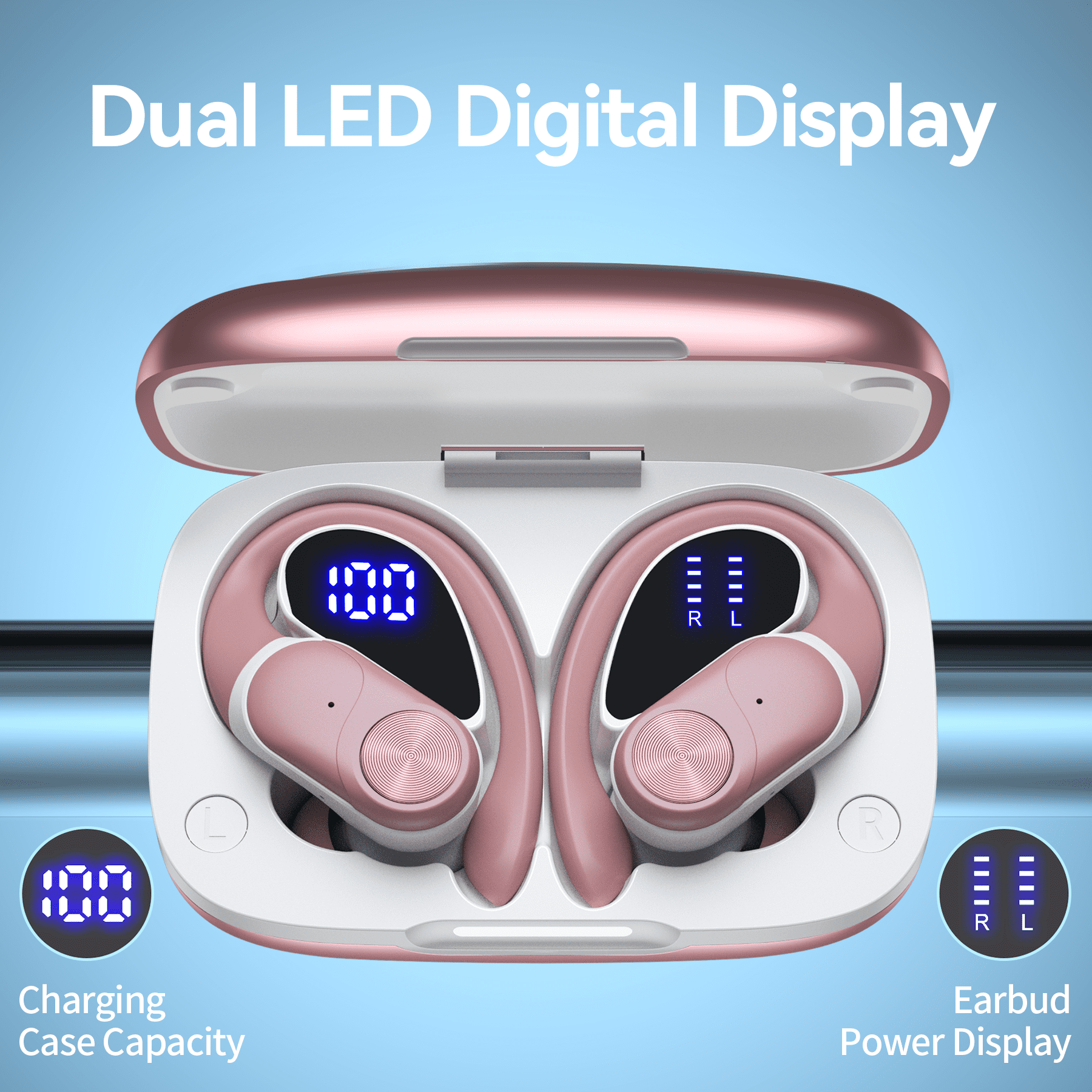 VEAT00L V6 Bluetooth Headphones Wireless Earbuds 88Hrs Playback Sport Ear Buds with Earhook Digital Display Charging Case IPX7 Waterproof Earbud Deep Bass Running Earphones for iOS Android Cellphone